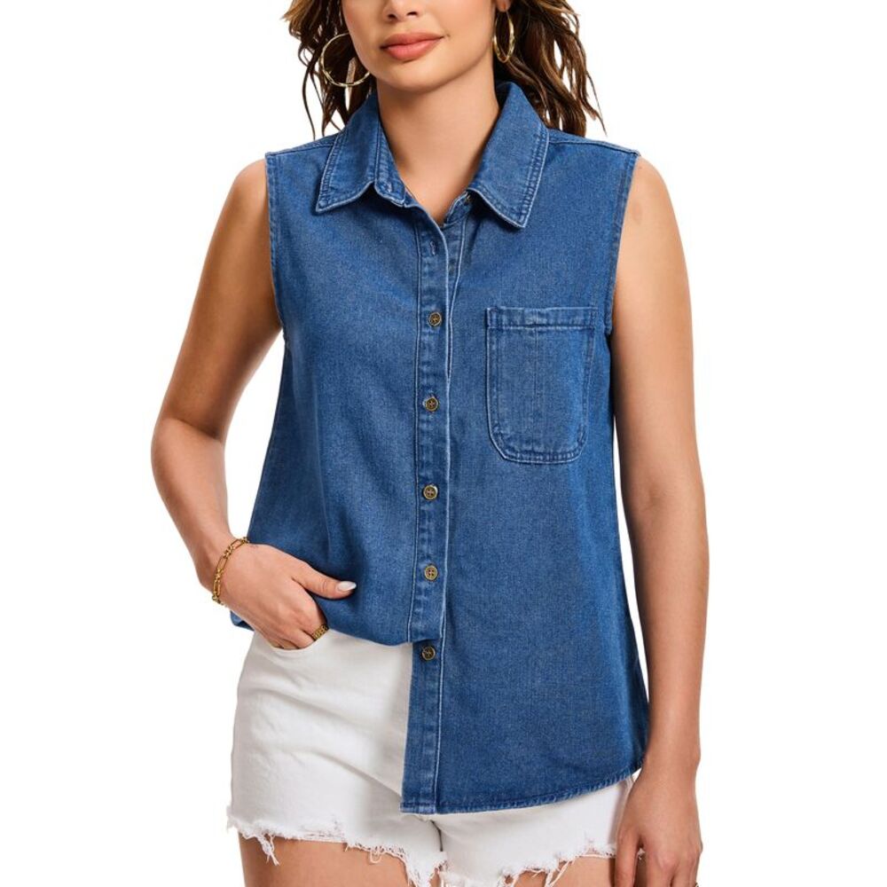 Women's Sleeveless Denim Tank Top Blue